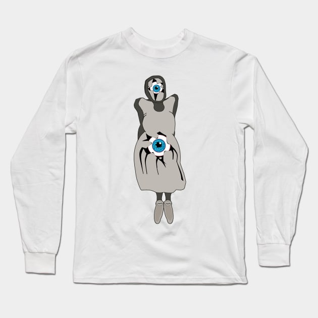 Creepy Woman With Eyeballs Long Sleeve T-Shirt by Zenferren